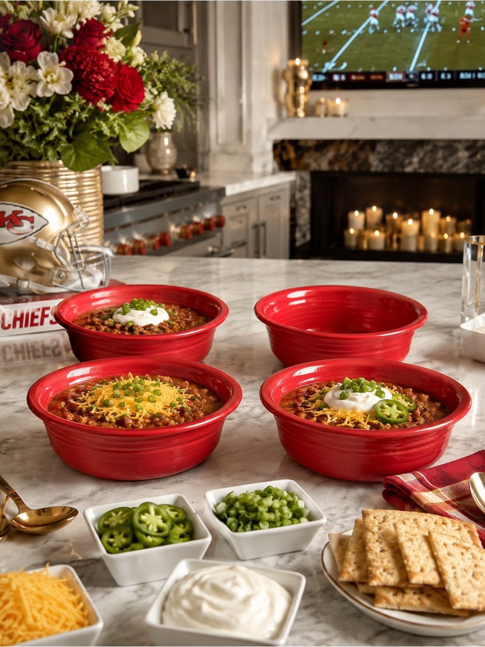 Fiesta-ware Set of 4 Classic Rim Scarlet Soup/Cereal Bowls